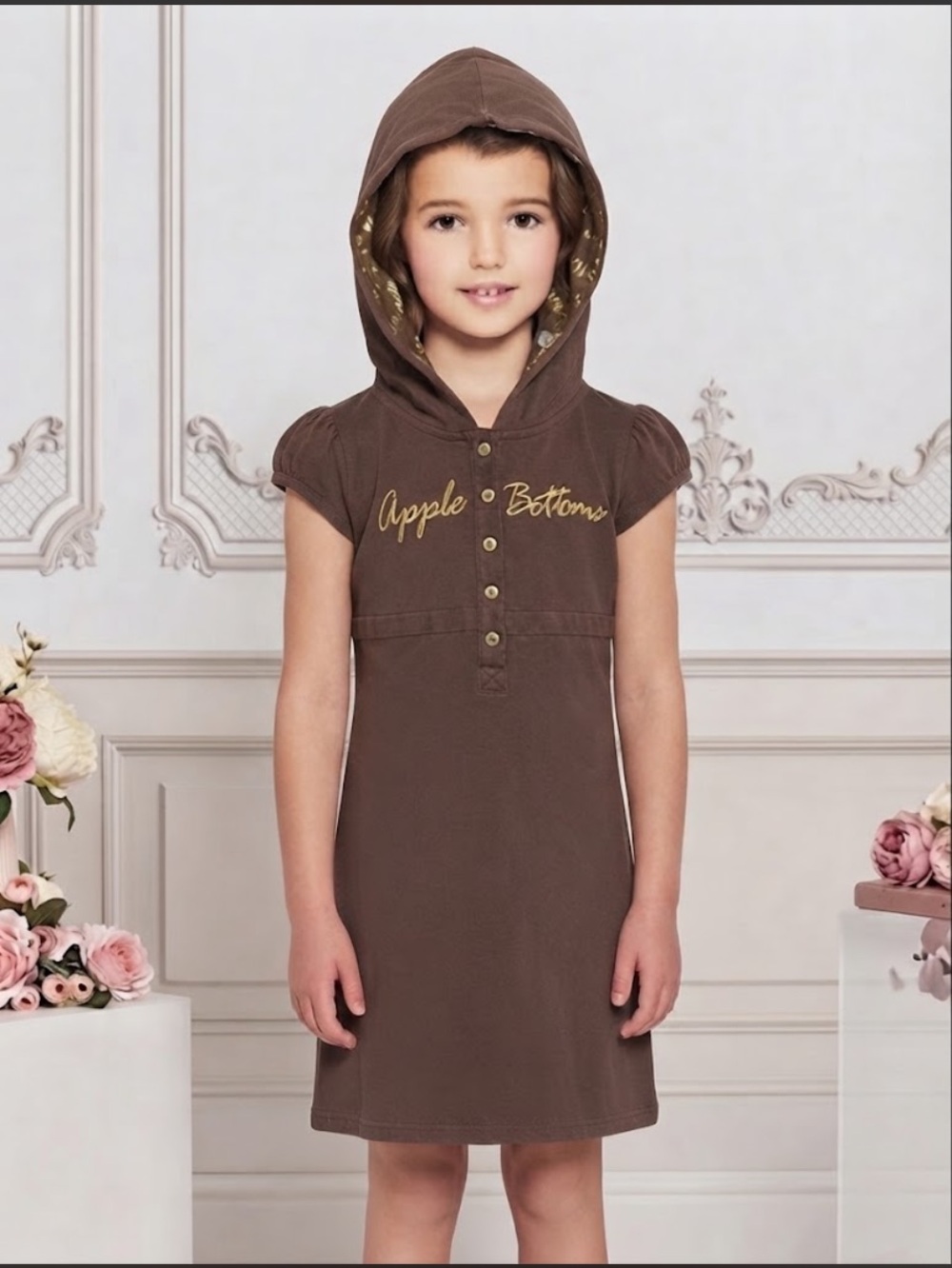 Y2K VINTAGE APPLE BOTTOMS BROWN HOODIE SWEATER DRESS SZ 6X